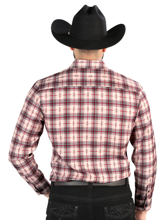 El General - Casual Long-Sleeve Shirt - Beige/Red 44711