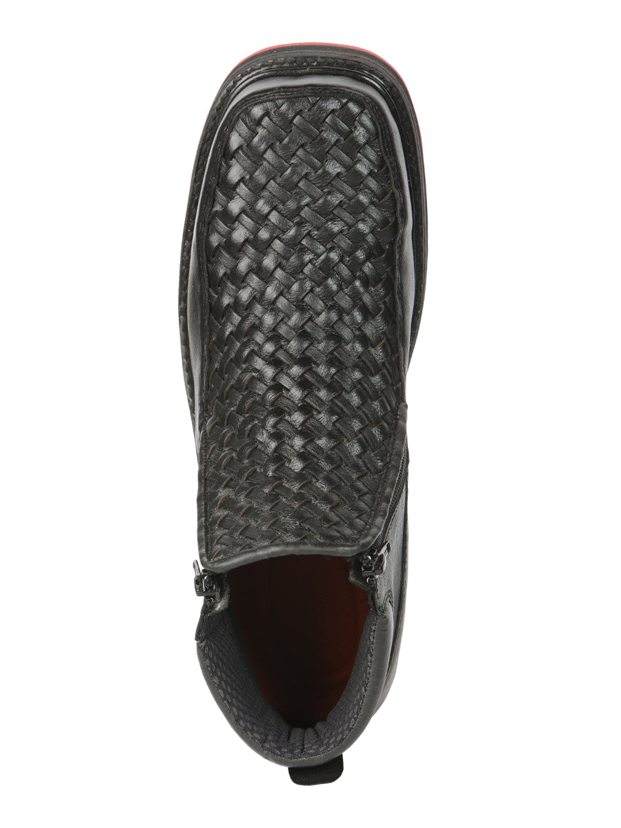 El General Men’s Black Woven Ankle Boots with Zipper 45183