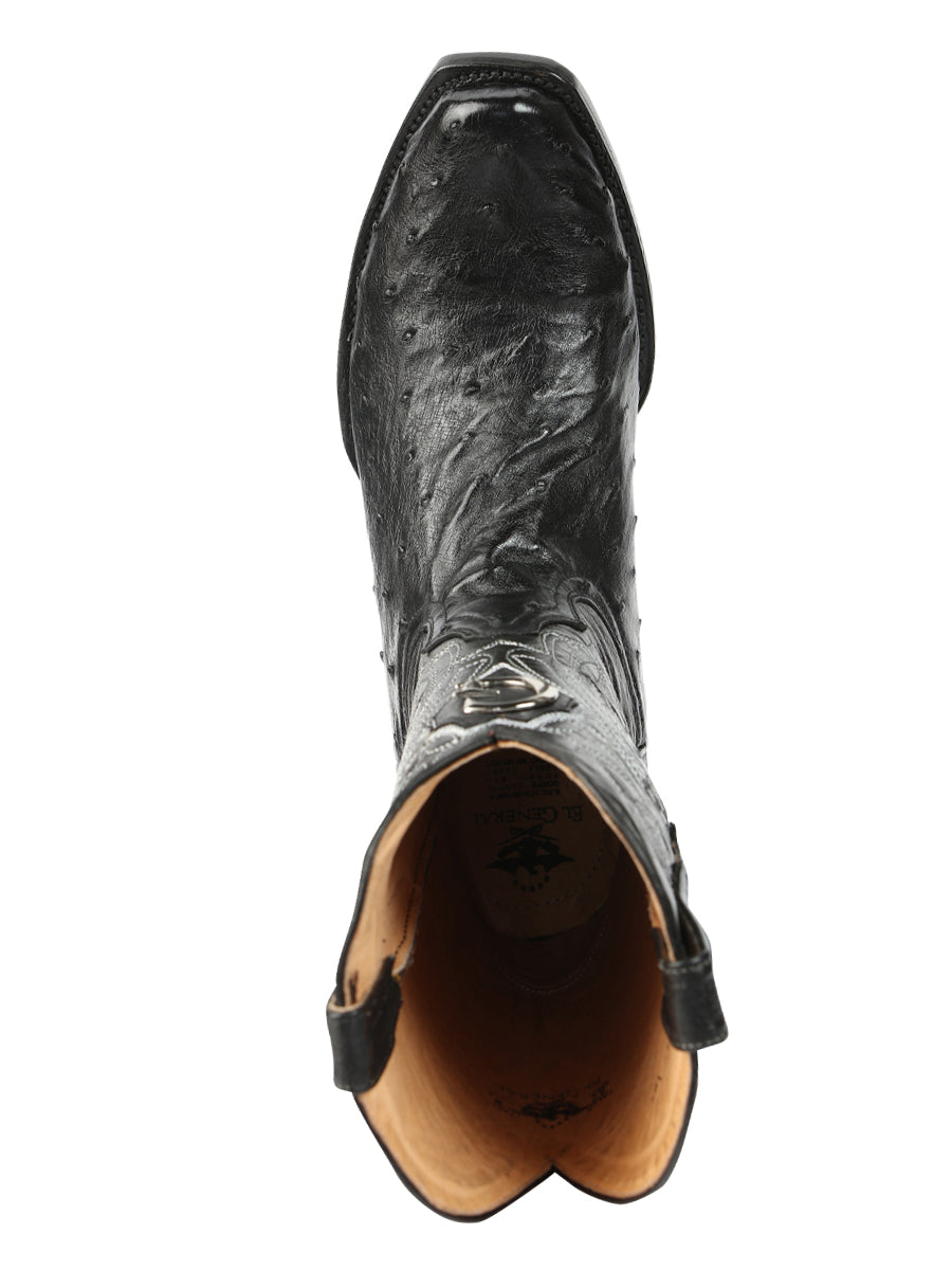 El General Men's Exotic Ostrich Leather Cowboy Boots - Black 45515