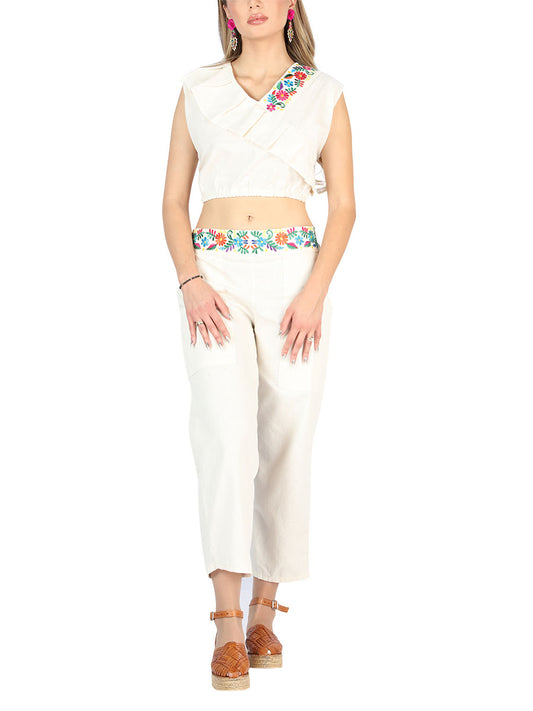 Artisanal Embroidered Set 100% Cotton Beige 604049