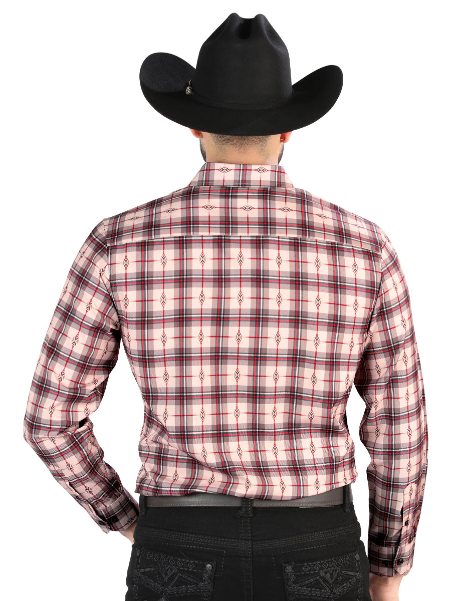 El General  -  Casual Long-Sleeve Shirt  - Beige/Red 44711