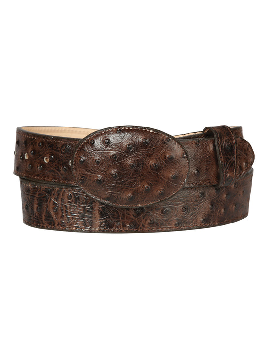 Men’s El General Cowboy Belt Imitation Ostrich Leather - Brown  45261