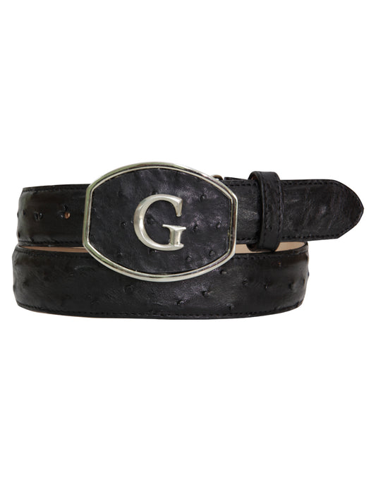 El General Men's Exotic Ostrich Leather Belt  - Black 45296