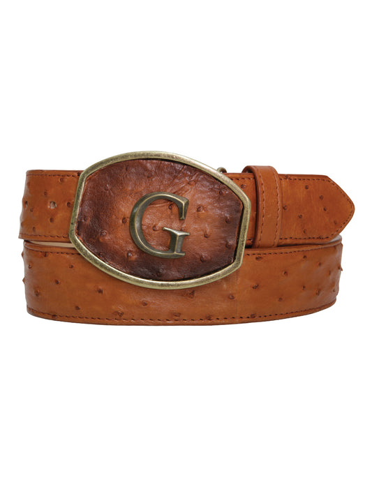 El General Men's Exotic Ostrich Leather Belt - Cognac 45297