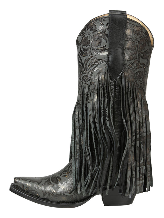 El General Women’s Fringe Western Boots - Black 45796
